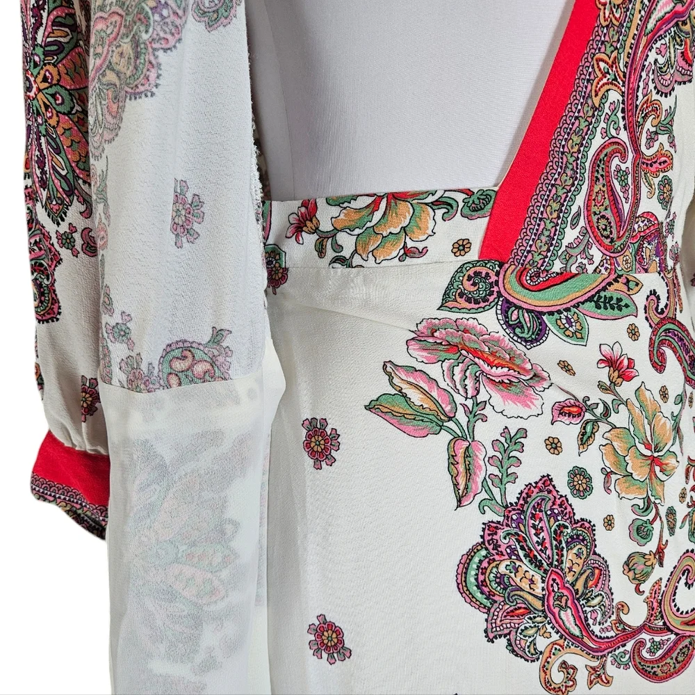 Zara Pink Paisley Floral Print Wrap Mini Dress Sz M Tie Waist Feminine Flirty - Picture 6 of 16